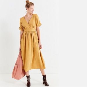 Urban Outfitters Gabrielle Linen Wrap Midi Dress
